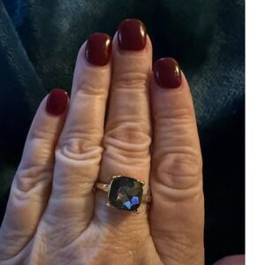 Gold Tone Cushion Cut Faceted Gemstone Ring Statement Ring Womens Size 9